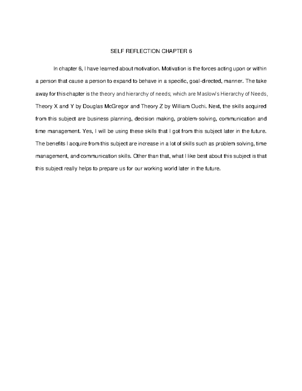 SELF Reflection Chapter 6 - SELF REFLECTION CHAPTER 6 In chapter 6, I ...