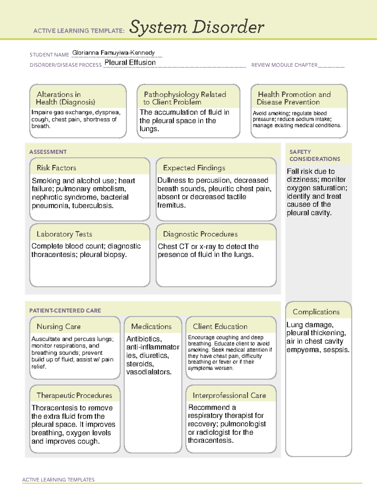 Pleural effusion - ATI Template - ACTIVE LEARNING TEMPLATES System ...