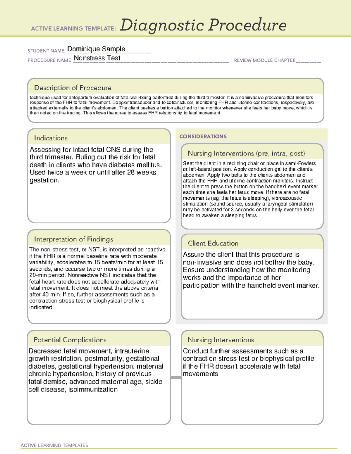 Nonstress Test Diagnostic Procedure - ACTIVE LEARNING TEMPLATES ...