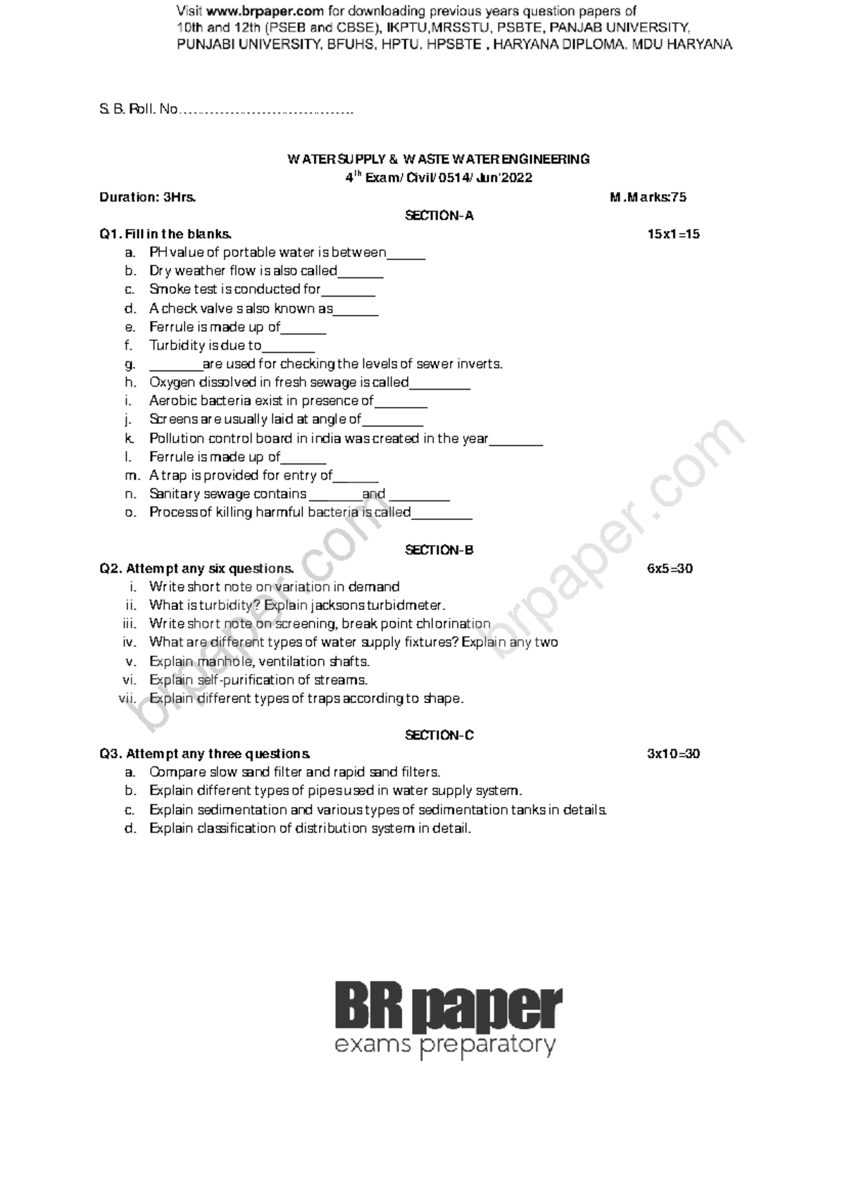 Wswwe(4th)May2022 Water supply and waste water engineering S. B