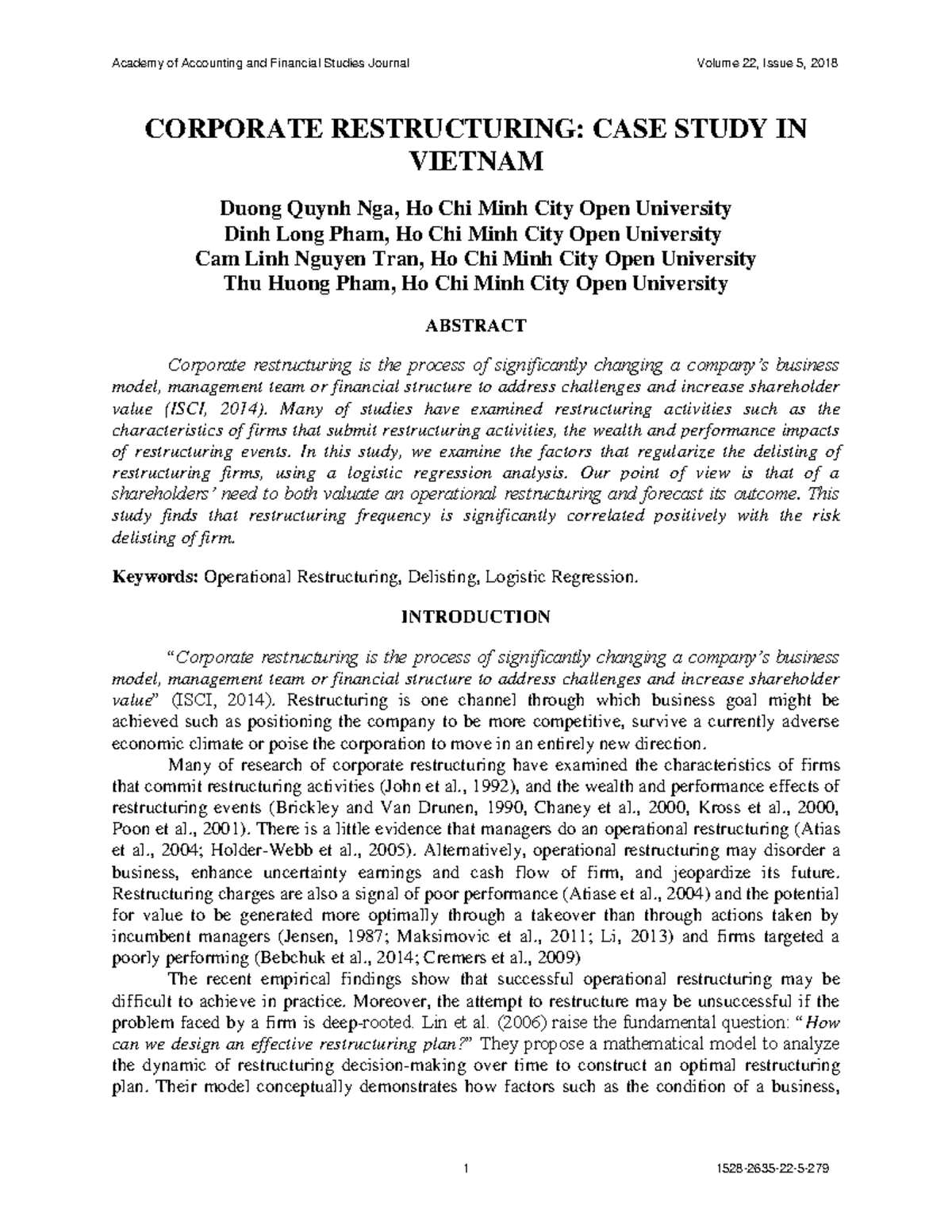 corporate restructuring case study