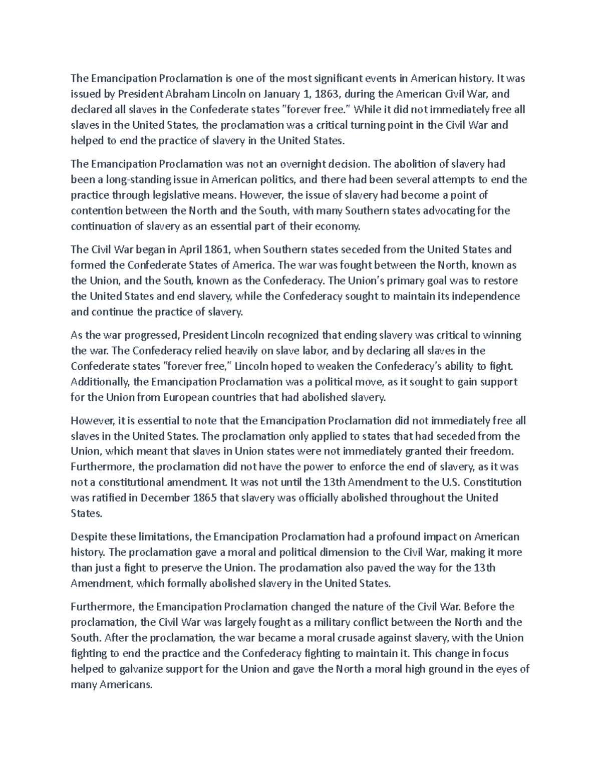 Emancipation Proclamation - It was issued by President Abraham Lincoln ...
