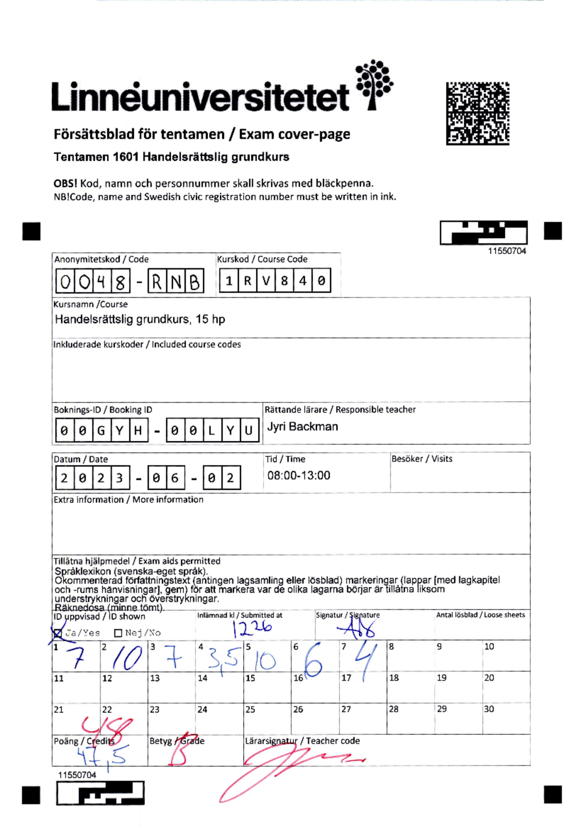 Handelsrättslig Grundkurs Tenta - 1RV840 - Studocu