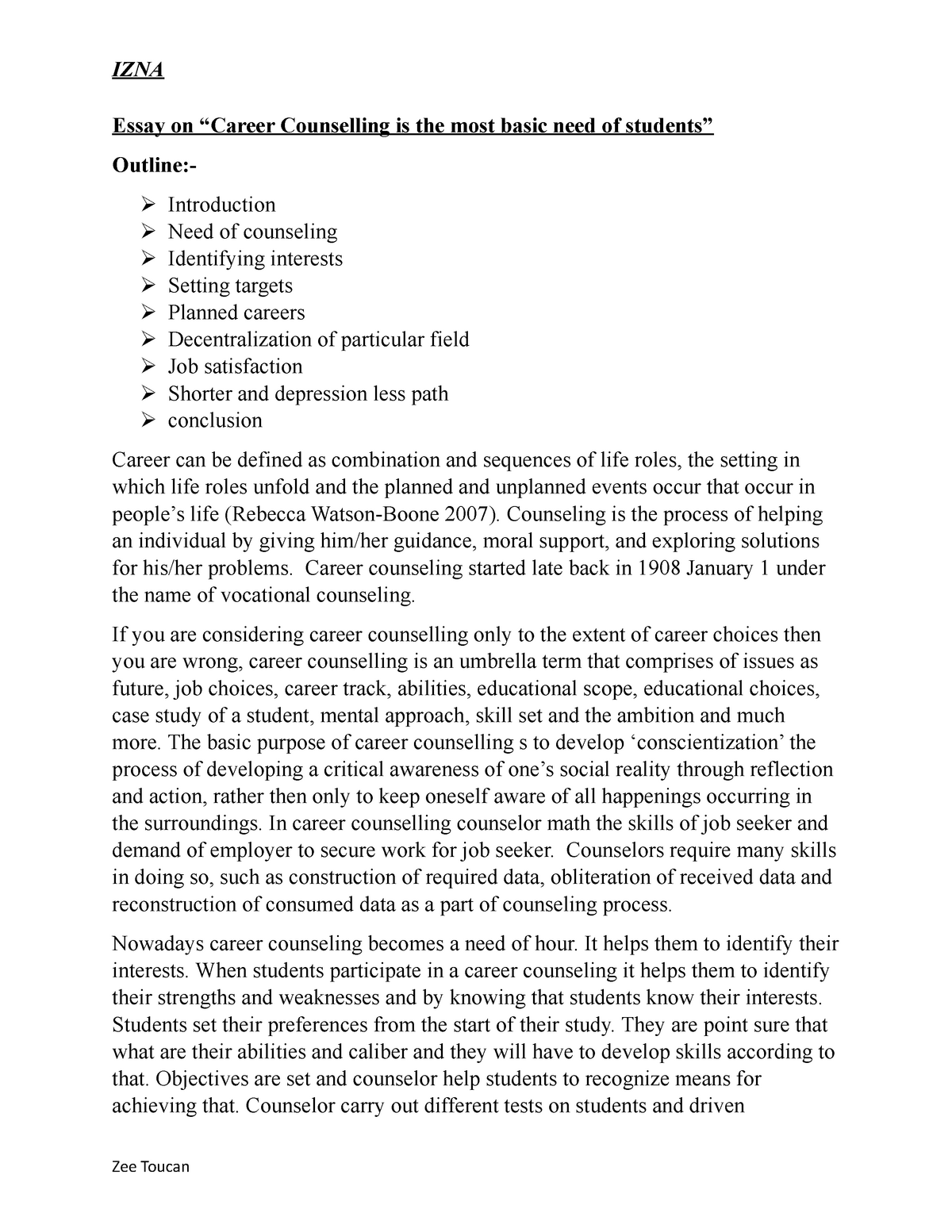 career counseling essay 200 words