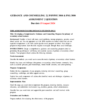 Assignment 2 Guidance AND Counselling 2 - GUIDANCE AND COUNSELLING 2 ...