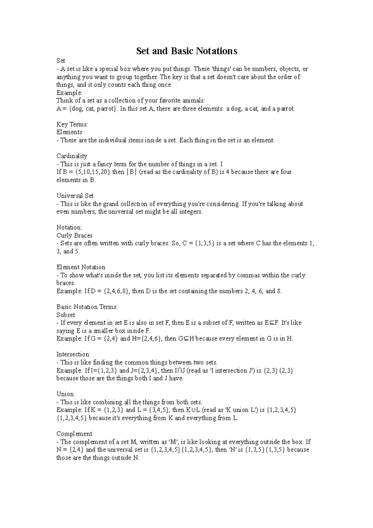 Set and Basic Notations - Set and Basic Notations Set A set is like a ...