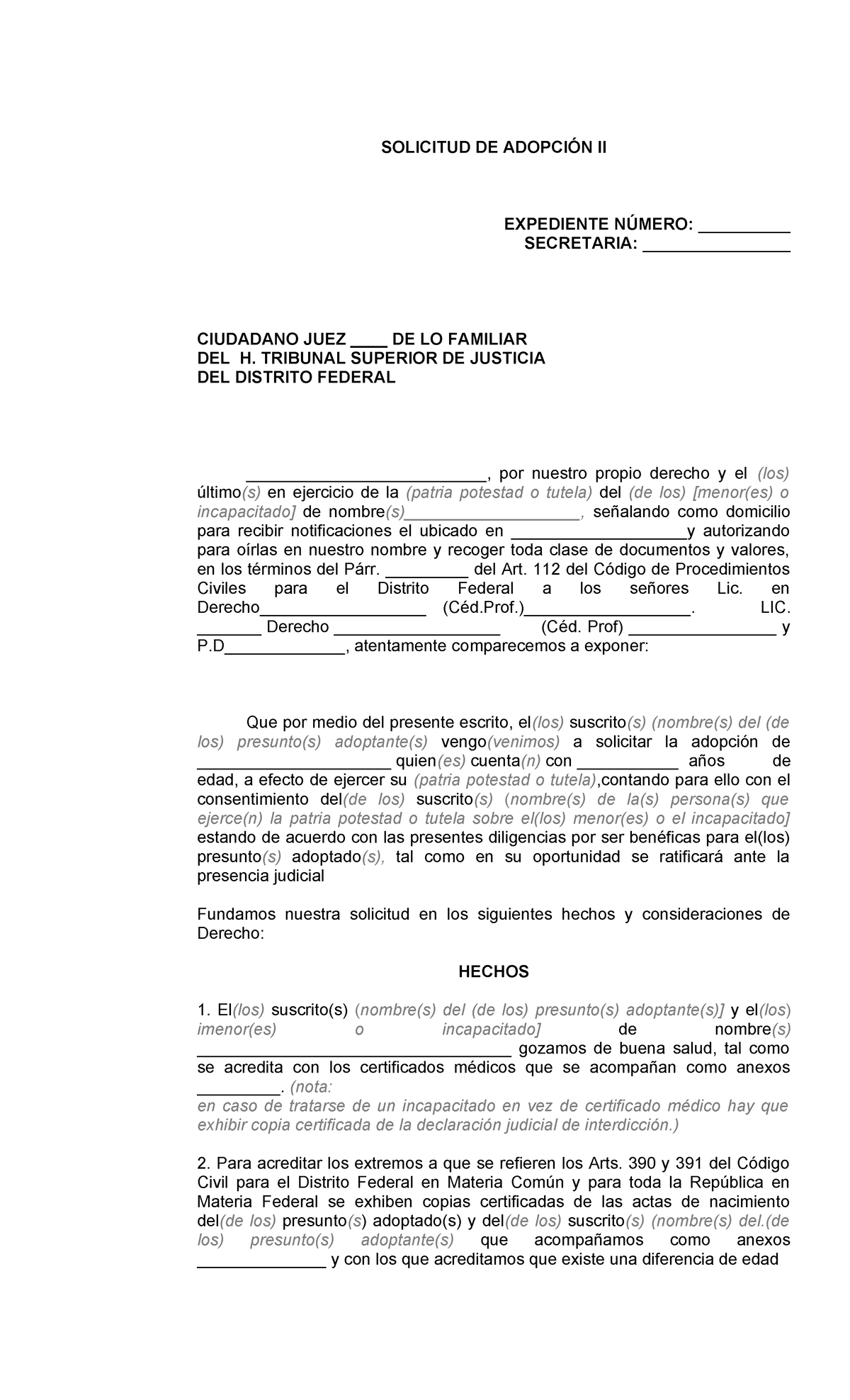 Solicitud DE Adopción II - SOLICITUD DE ADOPCIÓN II EXPEDIENTE NÚMERO ...