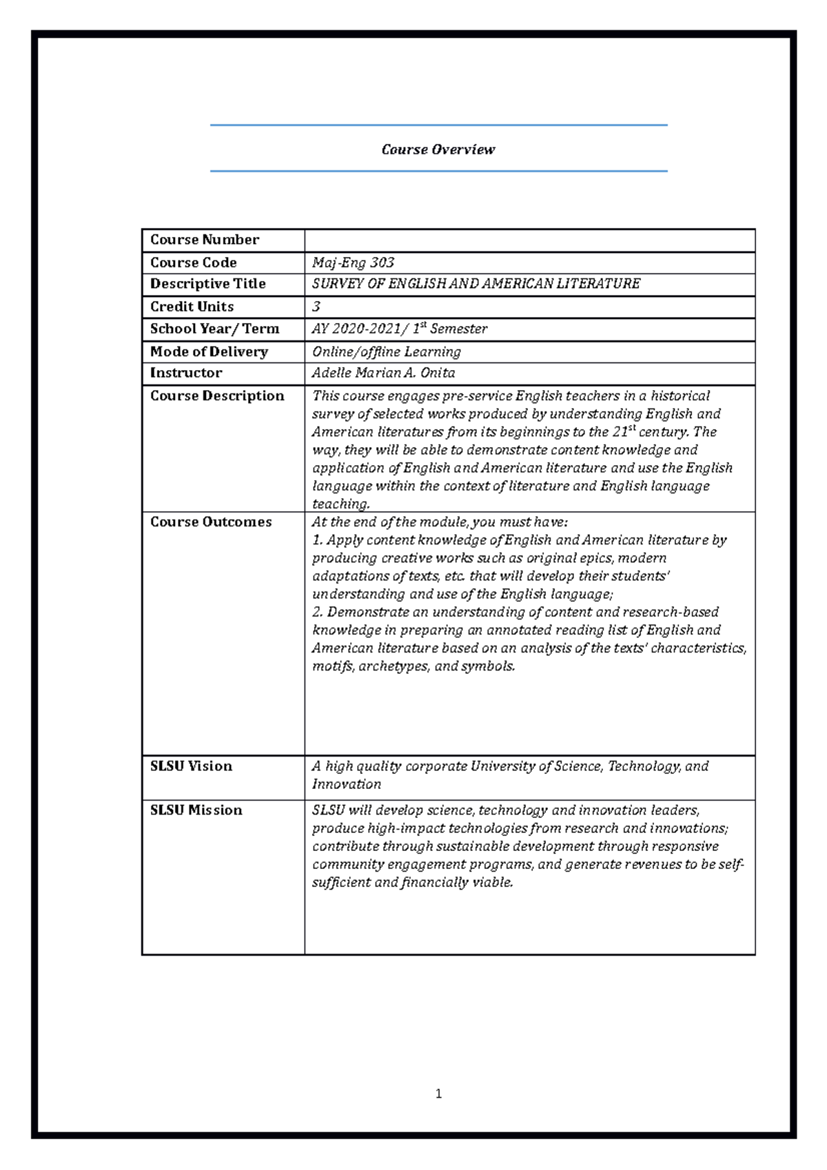 492304731 Module Survey for Eng American Lit - Course Overview Course ...