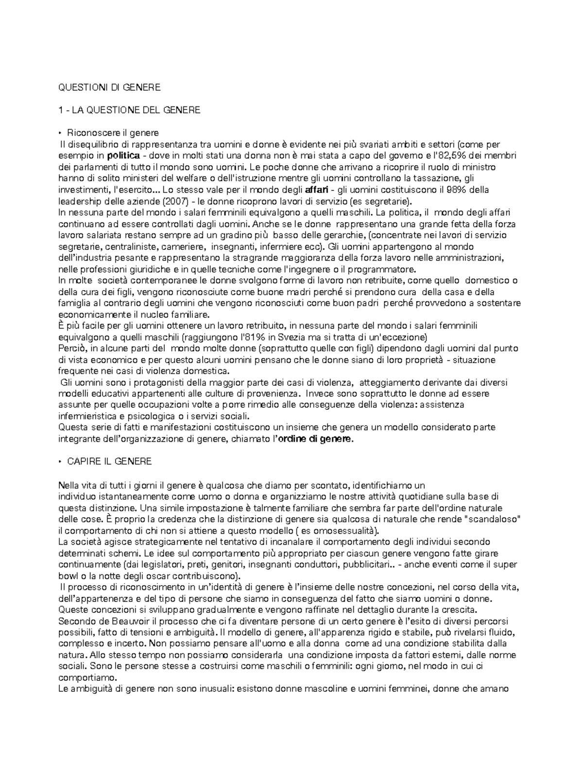 Questioni di genere - preparazione per esame - QUESTIONI DI GENERE 1 ...