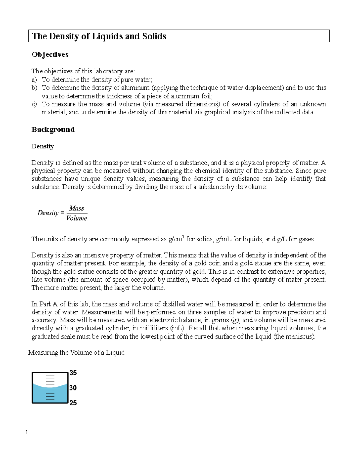 8 Density procedure Objectives The objectives of this laboratory are