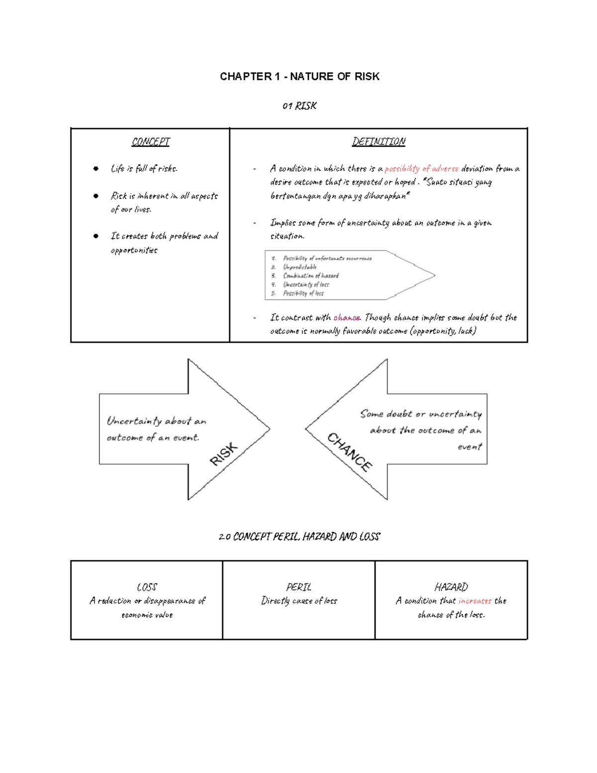 INS200 Chapter 1 - Nature OF RISK - CHAPTER 1 - NATURE OF RISK 01 RI ...