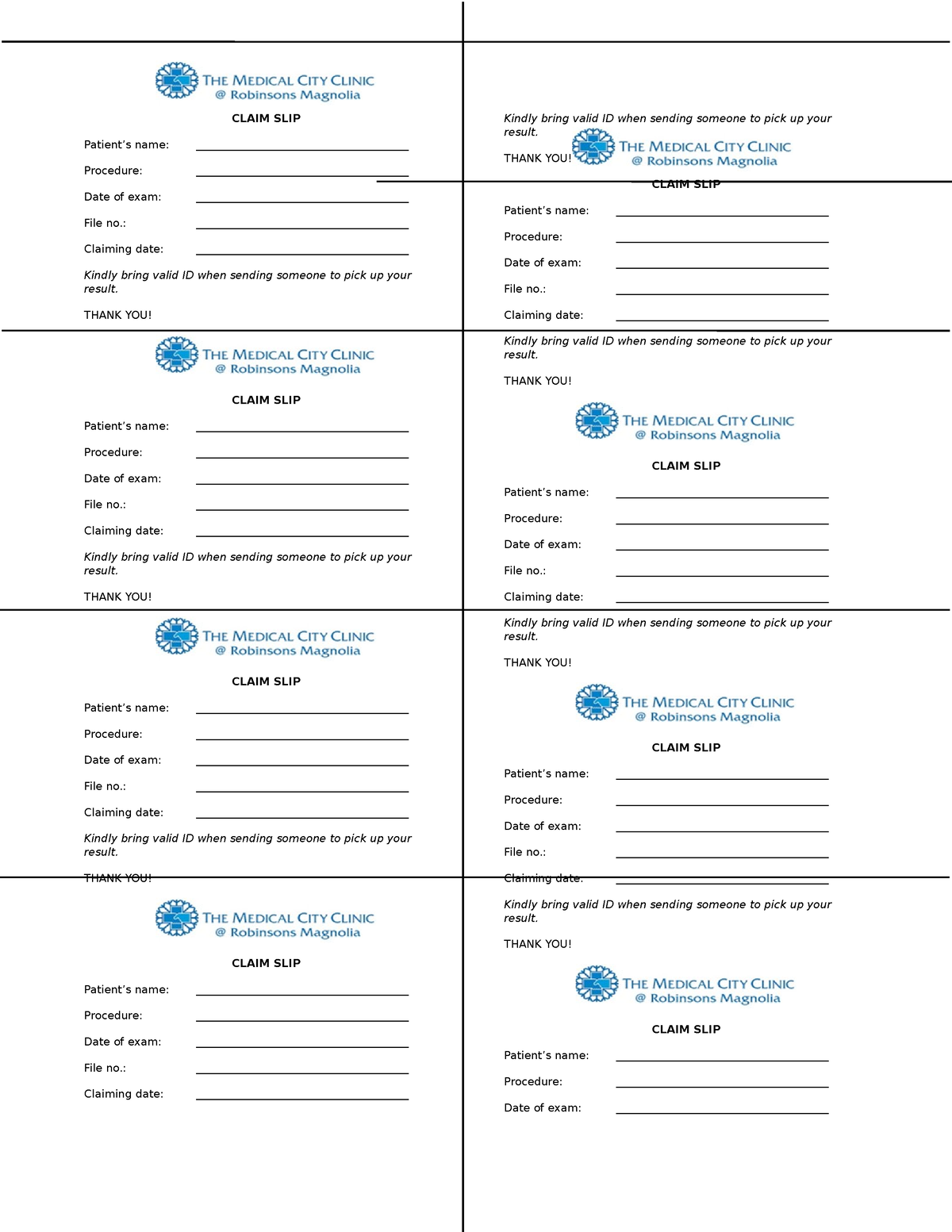 Claim SLIP X-RAY - ABC 0012 - CLAIM SLIP Patient’s name