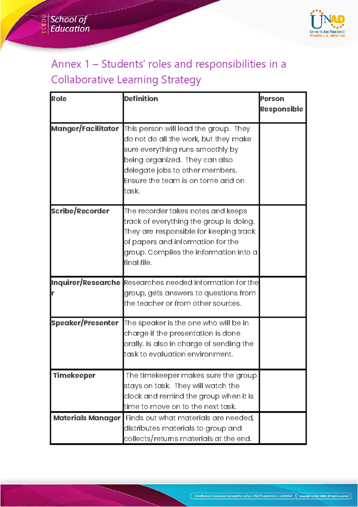 Annex 1 - Students Roles and Responsabilities - Annex 1 – Students ...
