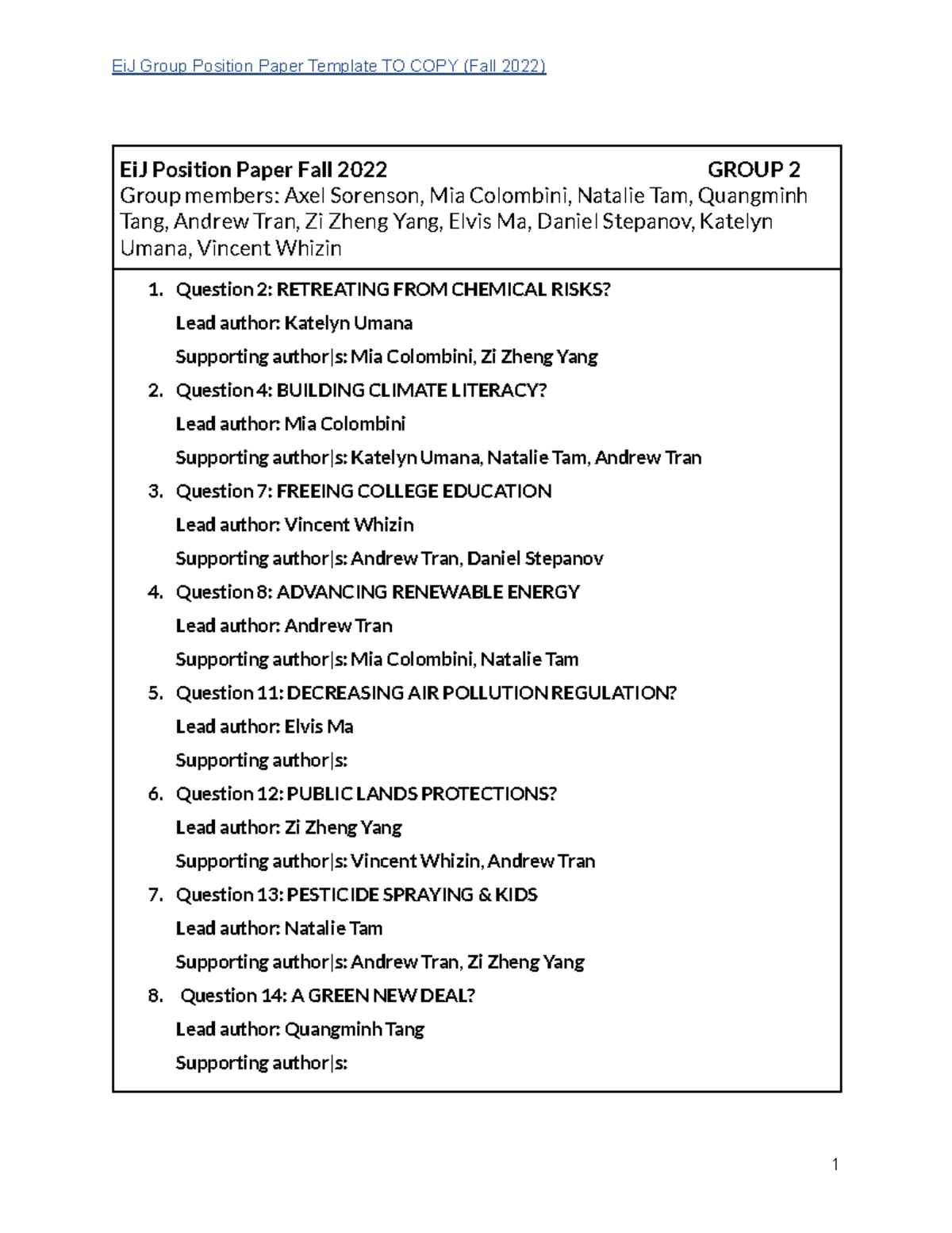 Ei J Group Position Paper Template Fall 2022 - EiJ Position Paper Fall ...