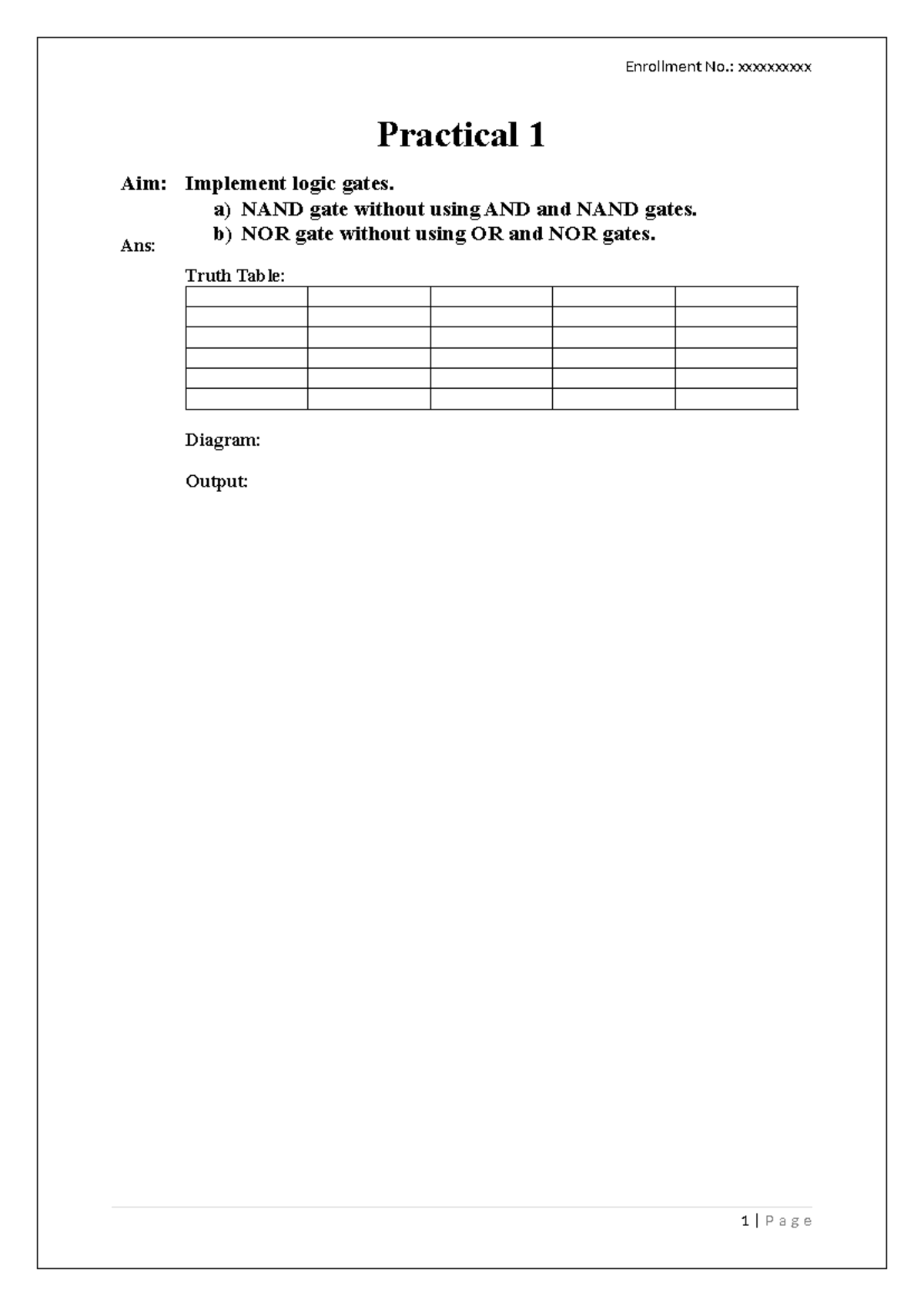 DF lab mannual format - edtr - Practical 1 Aim: Ans: Implement logic ...