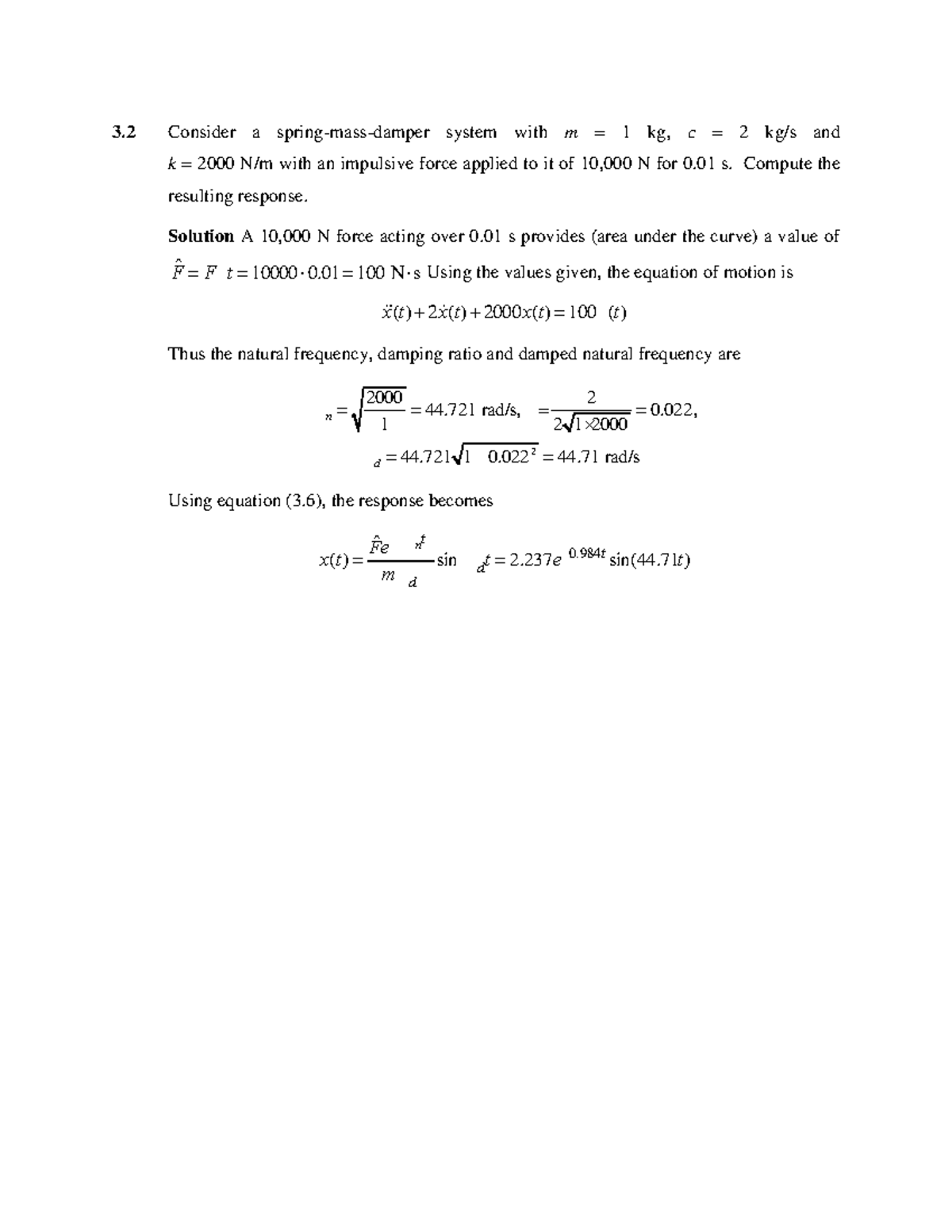 Mech 4500_Assignment 3 Solution - 3 Consider A Spring-mass-damper ...