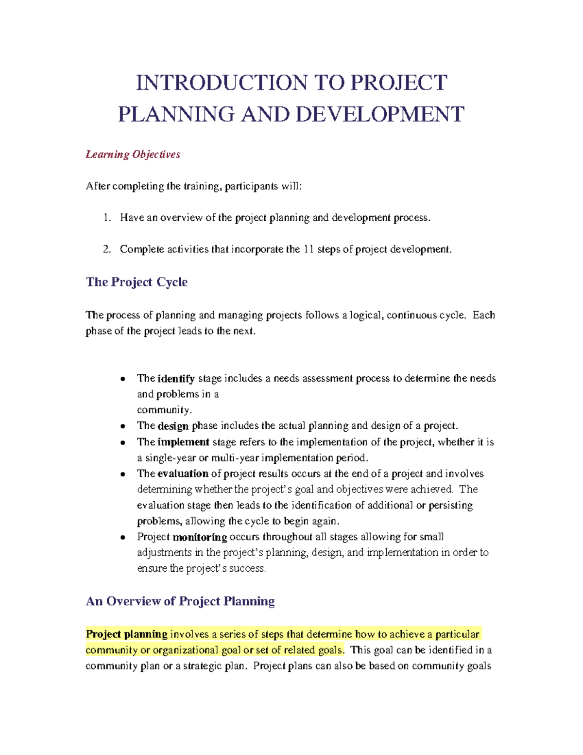 Mwanyoka - INTRODUCTION TO PROJECT PLANNING AND DEVELOPMENT Learning ...