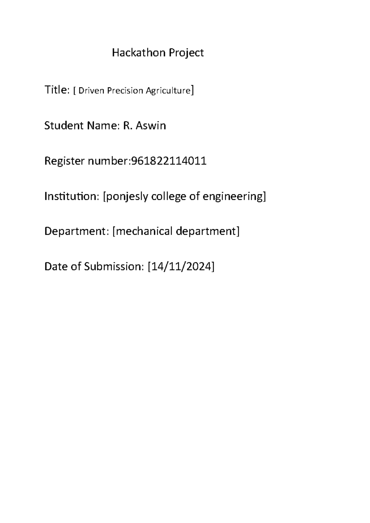 Hackhan pdf^ - Notes - Hackathon Project Title: [ Driven Precision ...