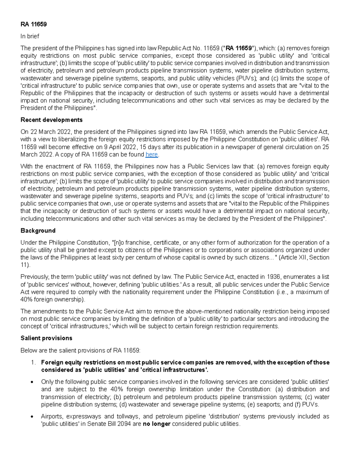 Amendments - RTL notes - RA 11 659 In brief The president of the ...