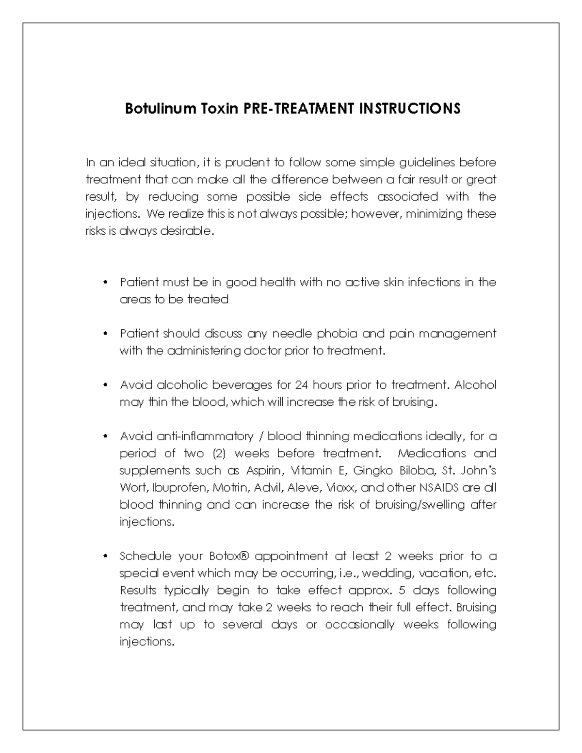 Botox+PRE- Instructions+ - Botulinum Toxin PRE-TREATMENT INSTRUCTIONS ...