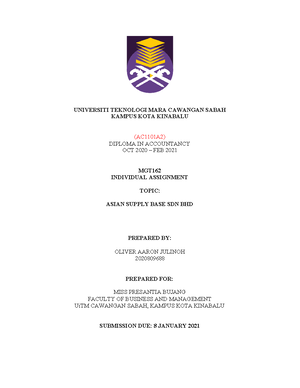 Mgt 162 Individual Assignment Universiti Teknologi Mara Cawangan Sabahkampus Kota Kinabalu Studocu