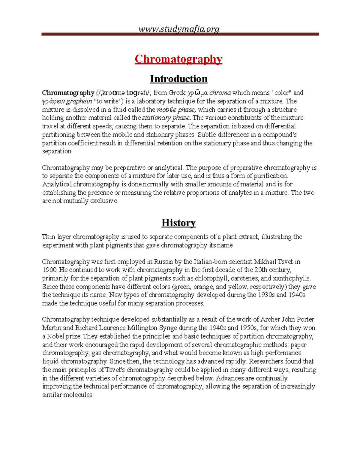 Chromatography(b Chromatography Introduction Chromatography (/ kroˌ