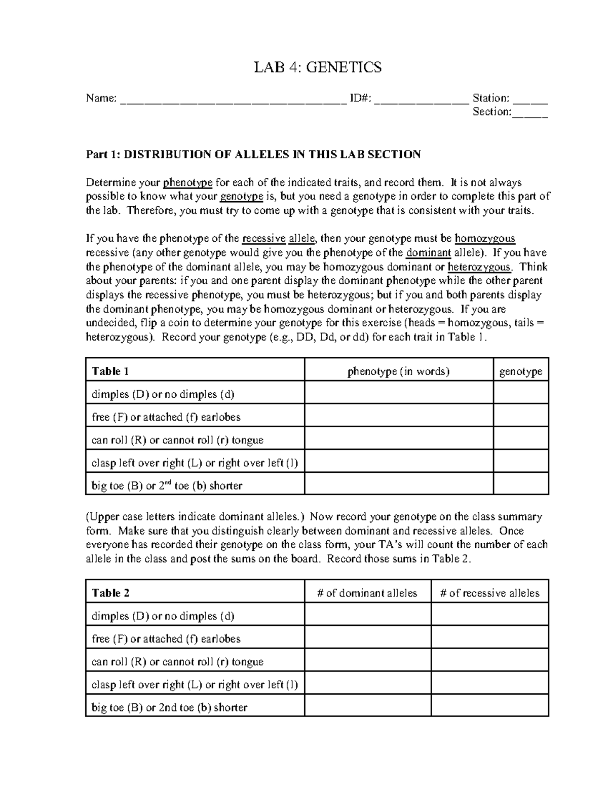 BIOL 201 Lab manual notes Lab 4 Introduction To LAB 4