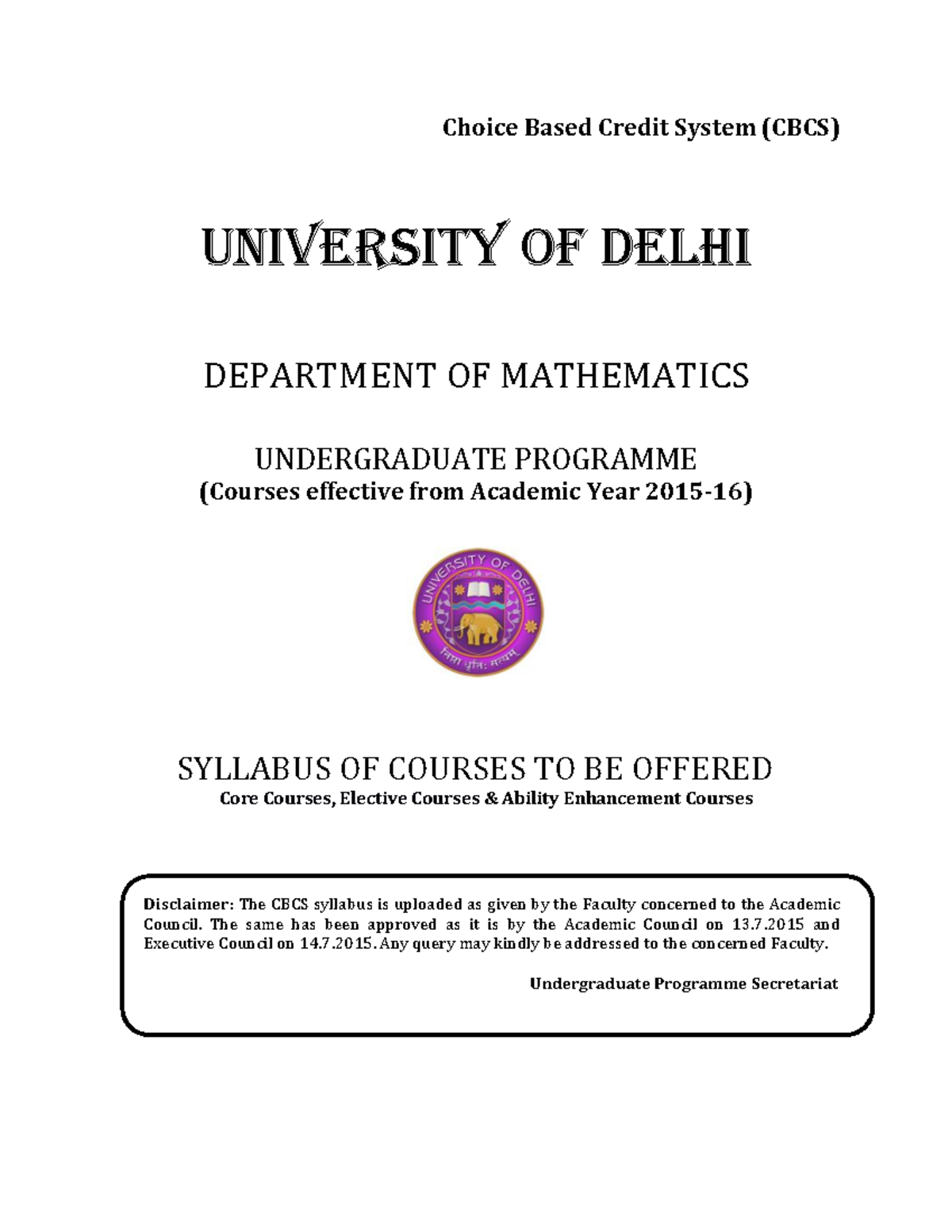 B.Sc. Hons. Mathematics - Choice Based Credit System (CBCS) UNIVERSITY ...