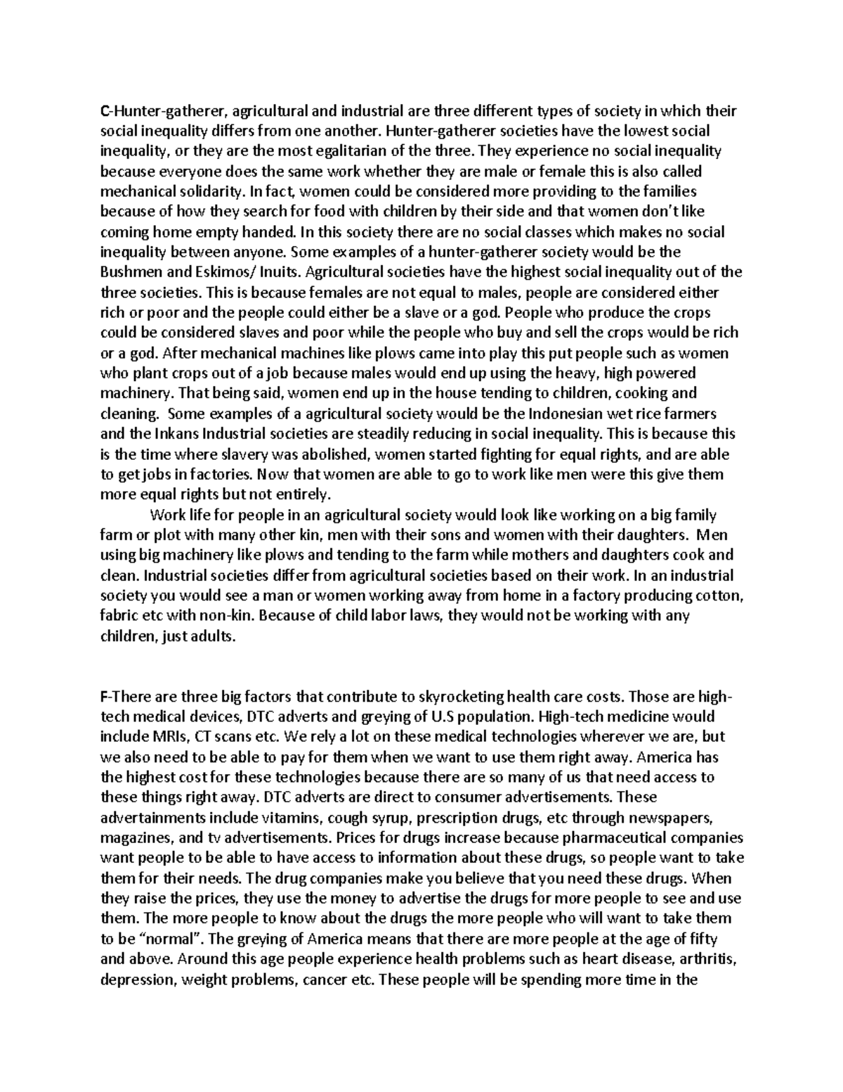 Essay exam 2 - teacher- Carlton Hastlings study guide - C -Hunter ...