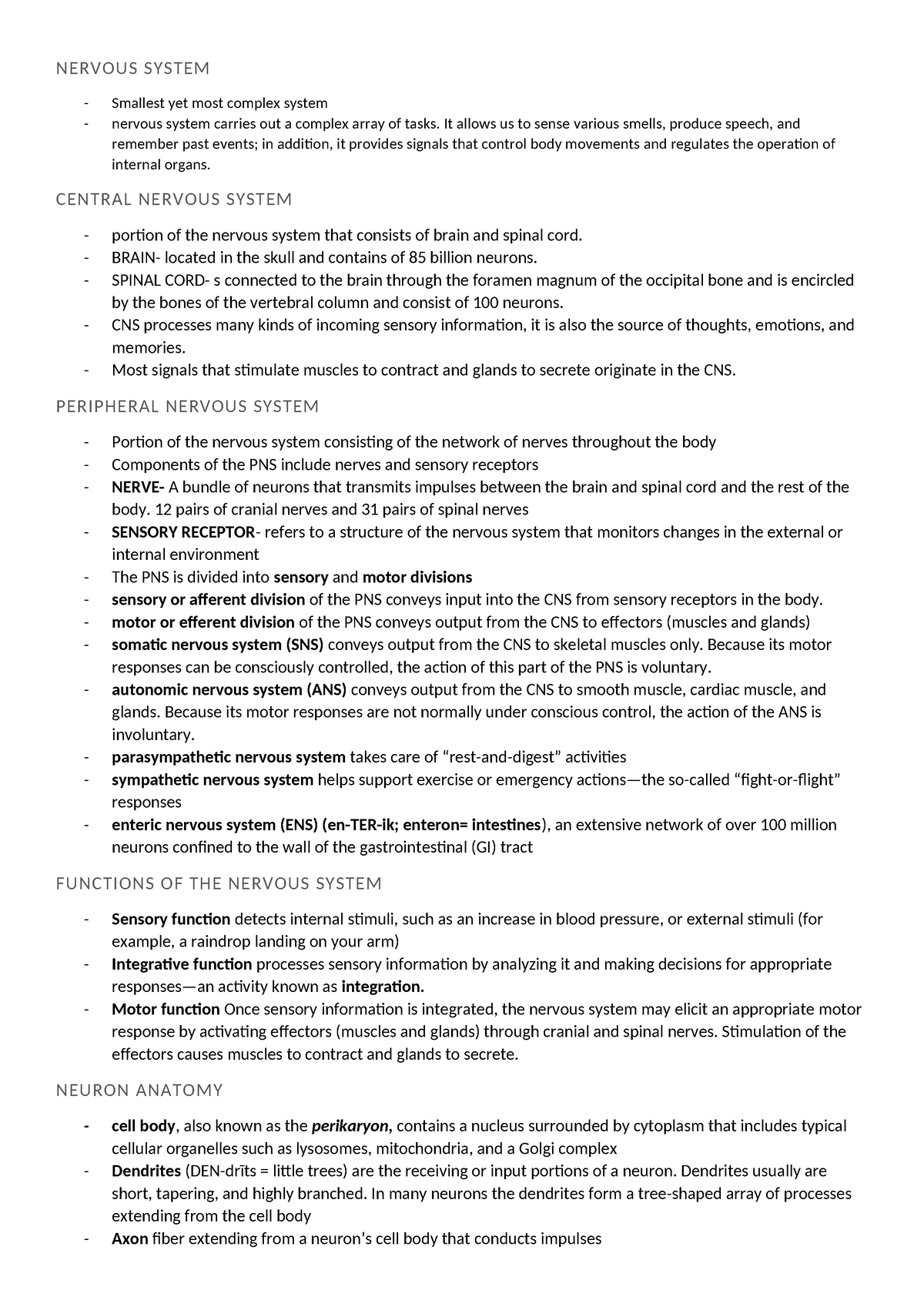 Nervous System - reviewer - NERVOUS SYSTEM - Smallest yet most complex ...