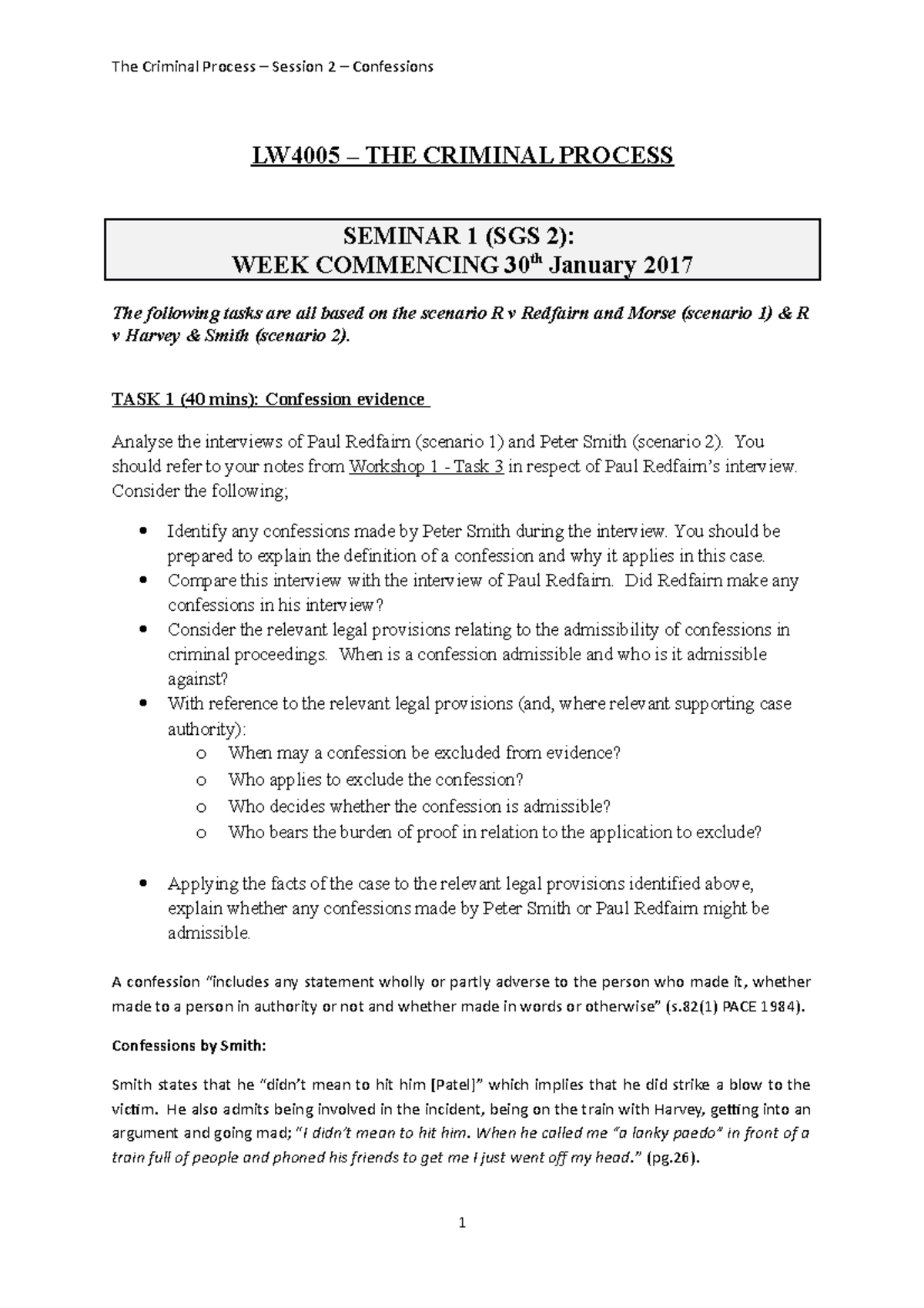 Crim Process Seminar 1 SGS 2 Points Of Answer - LW4005 – THE CRIMINAL ...