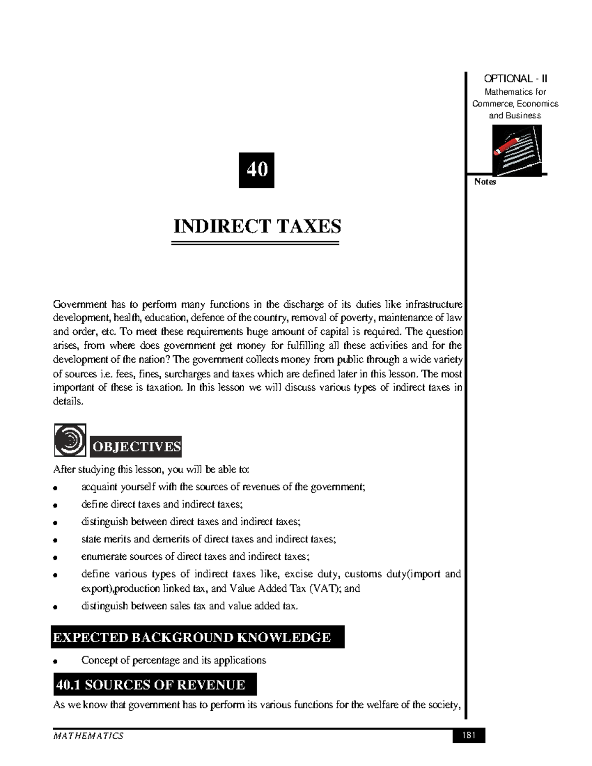 Features of indirect tax picture