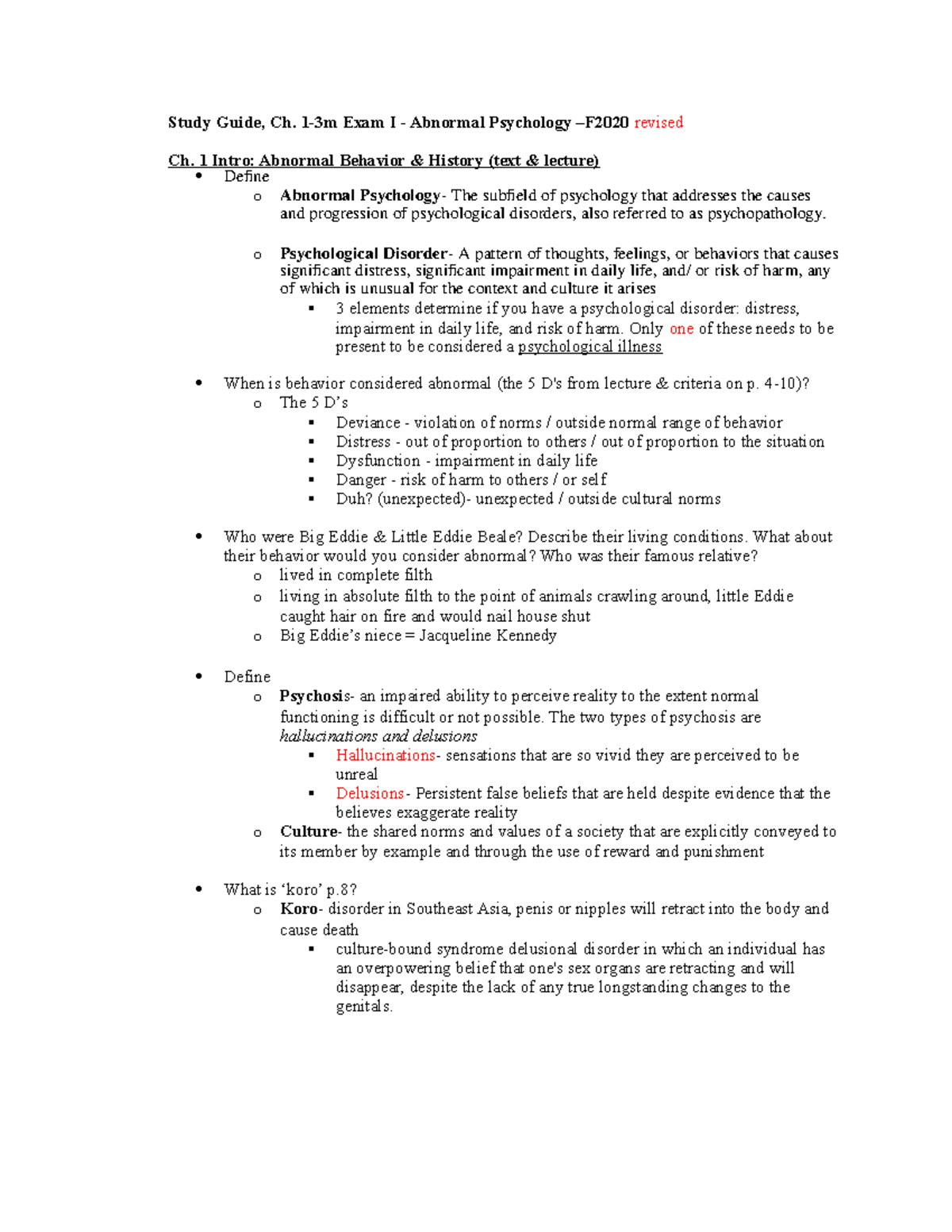 Ab Psych Exam 1 Study Guide Ch1&2 - Study Guide, Ch. 1-3m Exam I ...