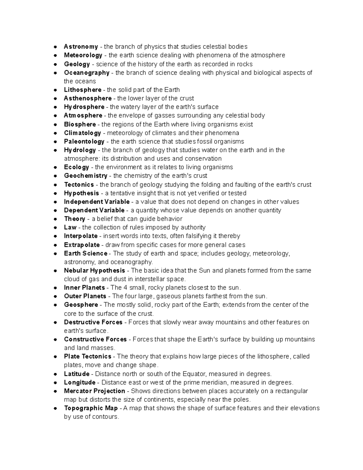 Earth Science - Chapter 1 - Notes - Astronomy - the branch of physics ...