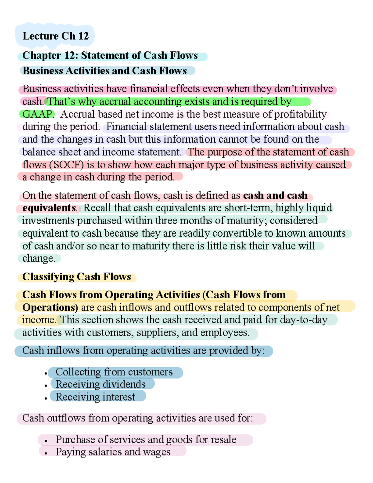 ACCT 2200 Ch12 Lecture 12 - Lecture Ch 12 Chapter 12: Statement Of Cash ...