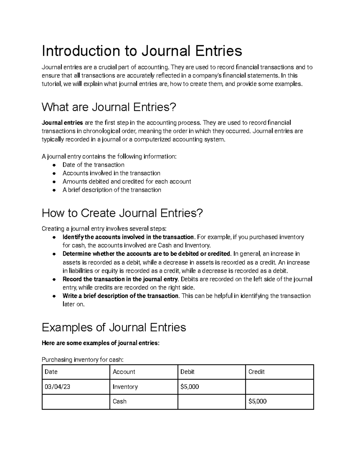 Introduction To Journal Entries Introduction To Journal Entries 