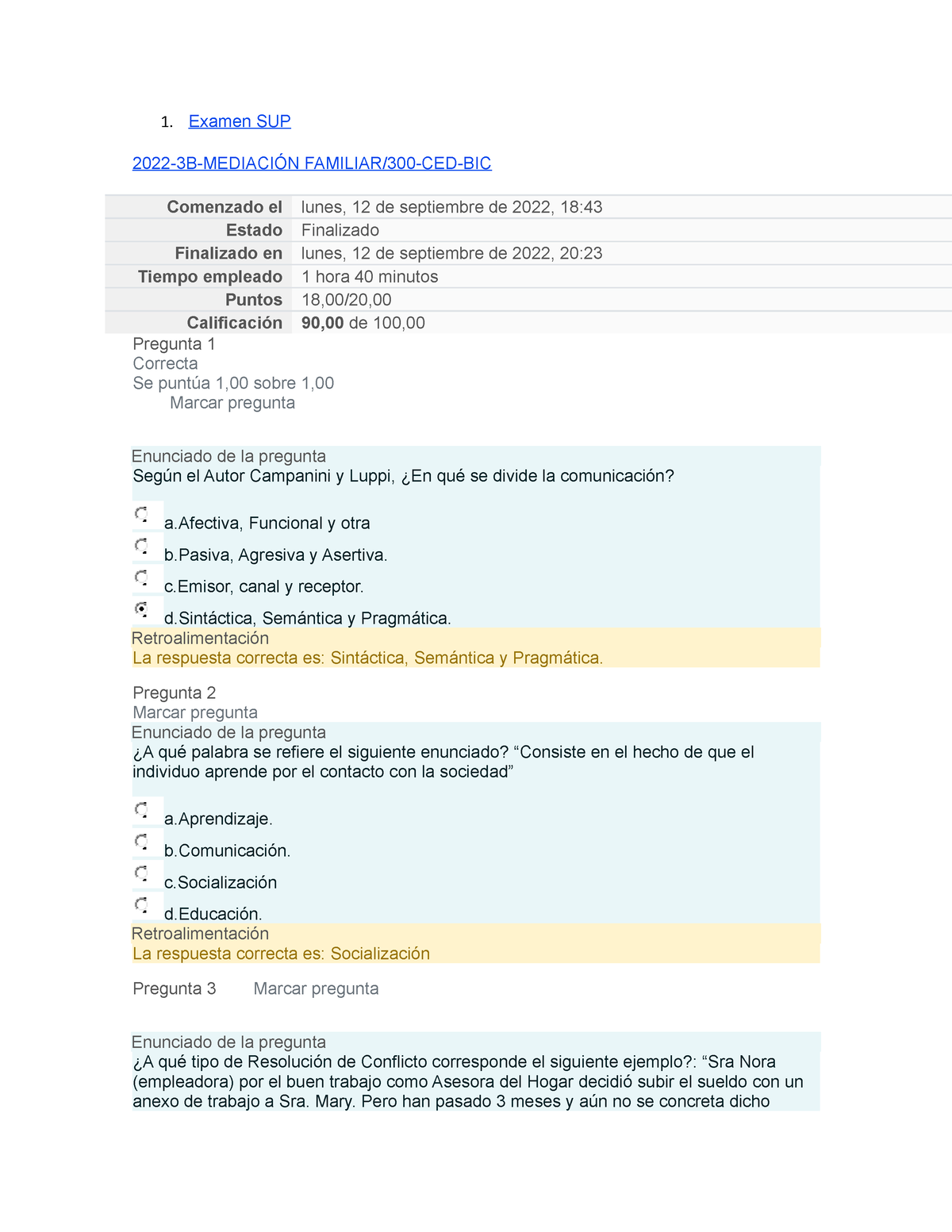 Examen Sup. Mediaci Ã³n Familiar B.A.A 12-09-22 - Examen SUP 2022-3B ...