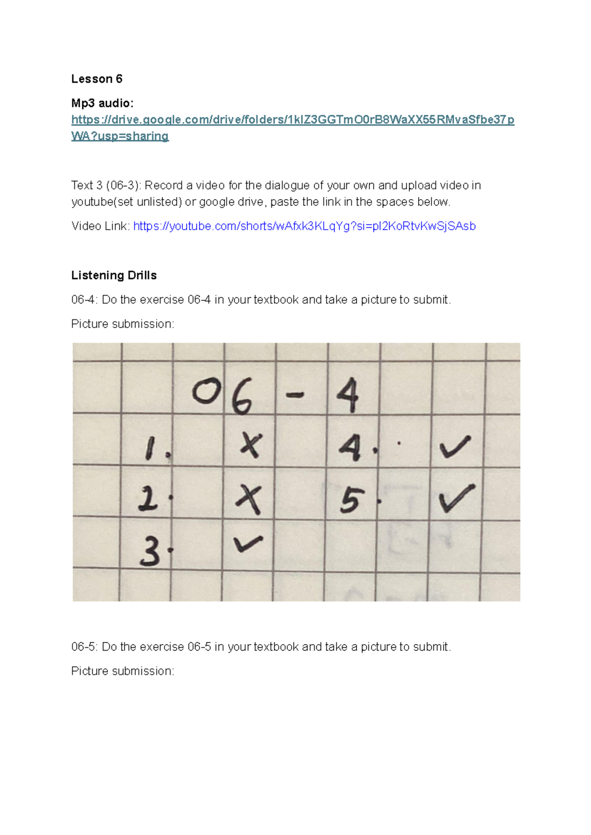 Lesson 6 Exercise Template - Lesson 6 Mp3 audio: - Studocu