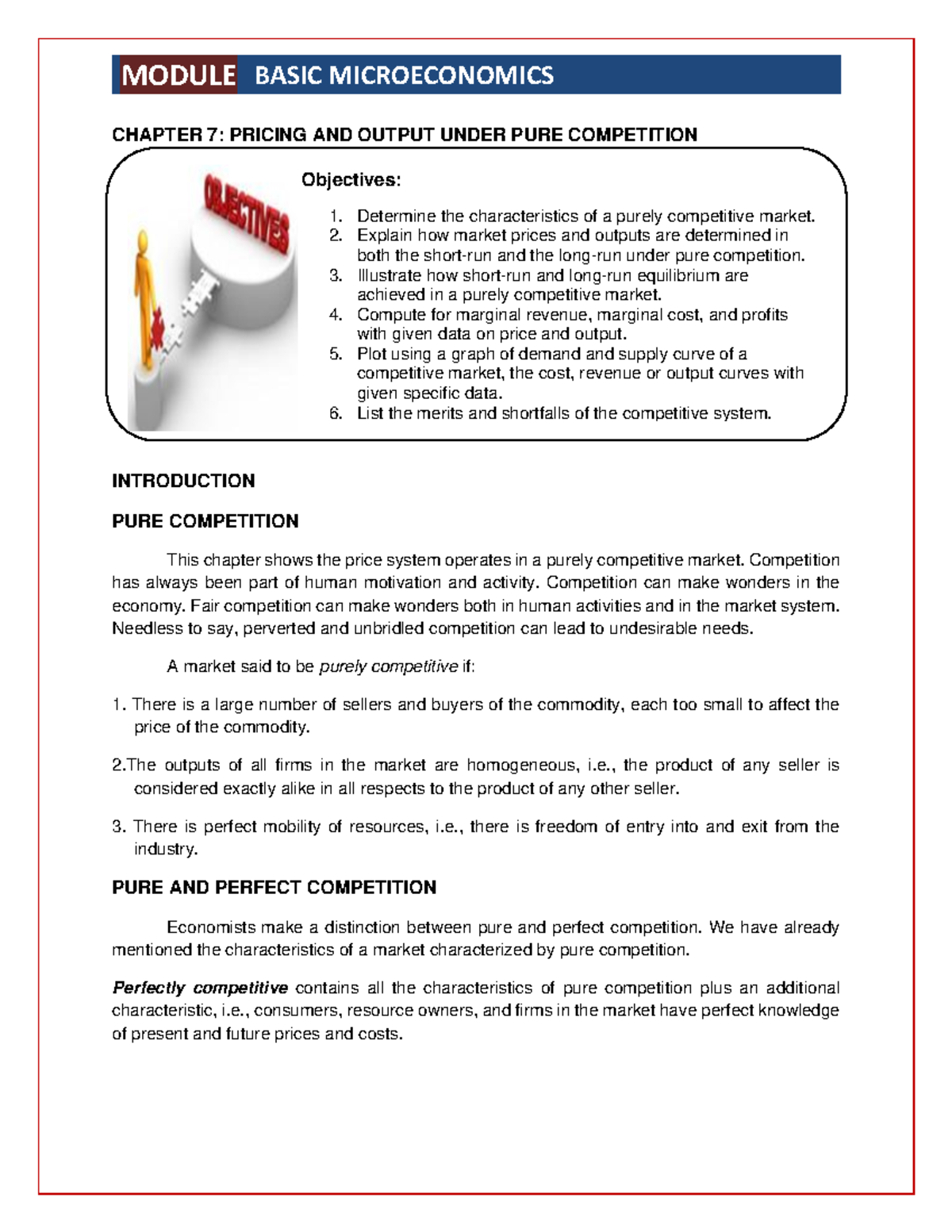 Chapter 7 - Pricing AND Output Under PURE Competition - Objectives ...