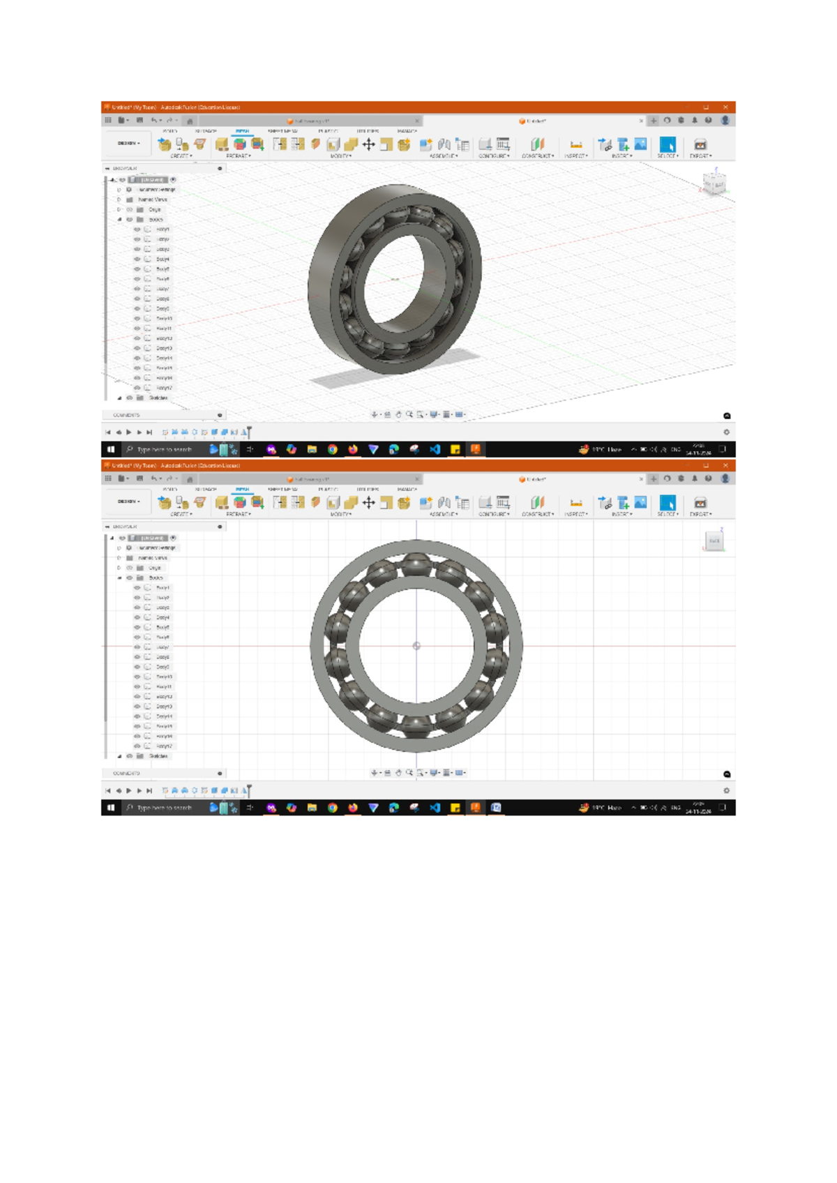 Ball bearning - CAD model - F Untitled Team) Autodesk x . H G b ball I ...