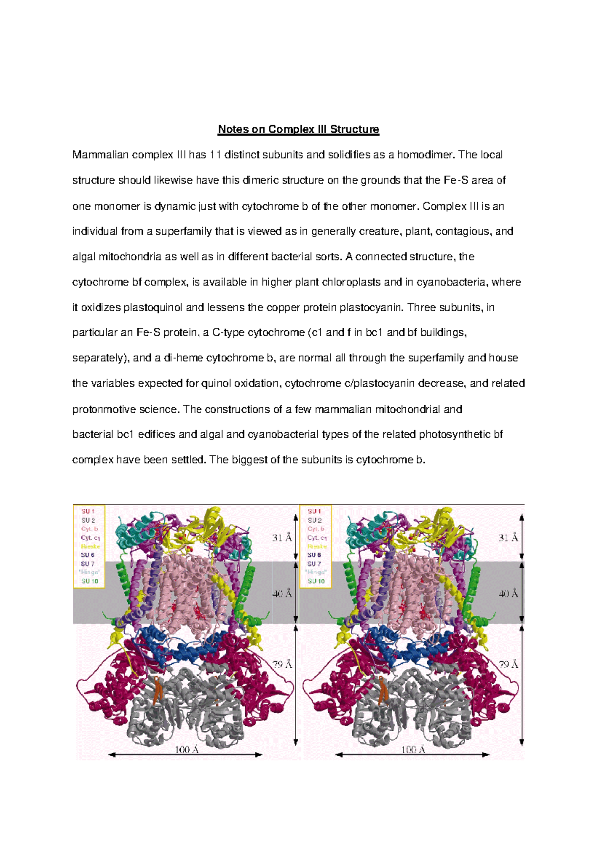 Notes on Complex III Structure Notes on Complex III Structure