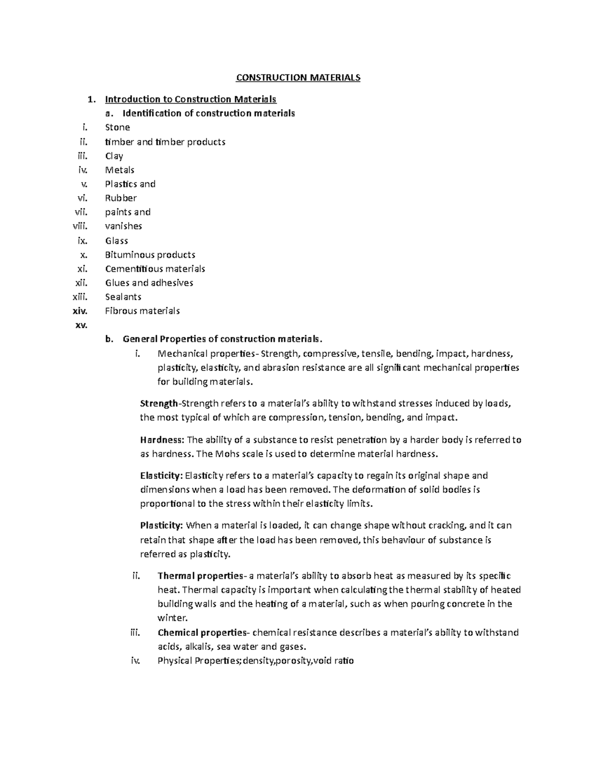 Construction Materials notes CONSTRUCTION MATERIALS Introduction to