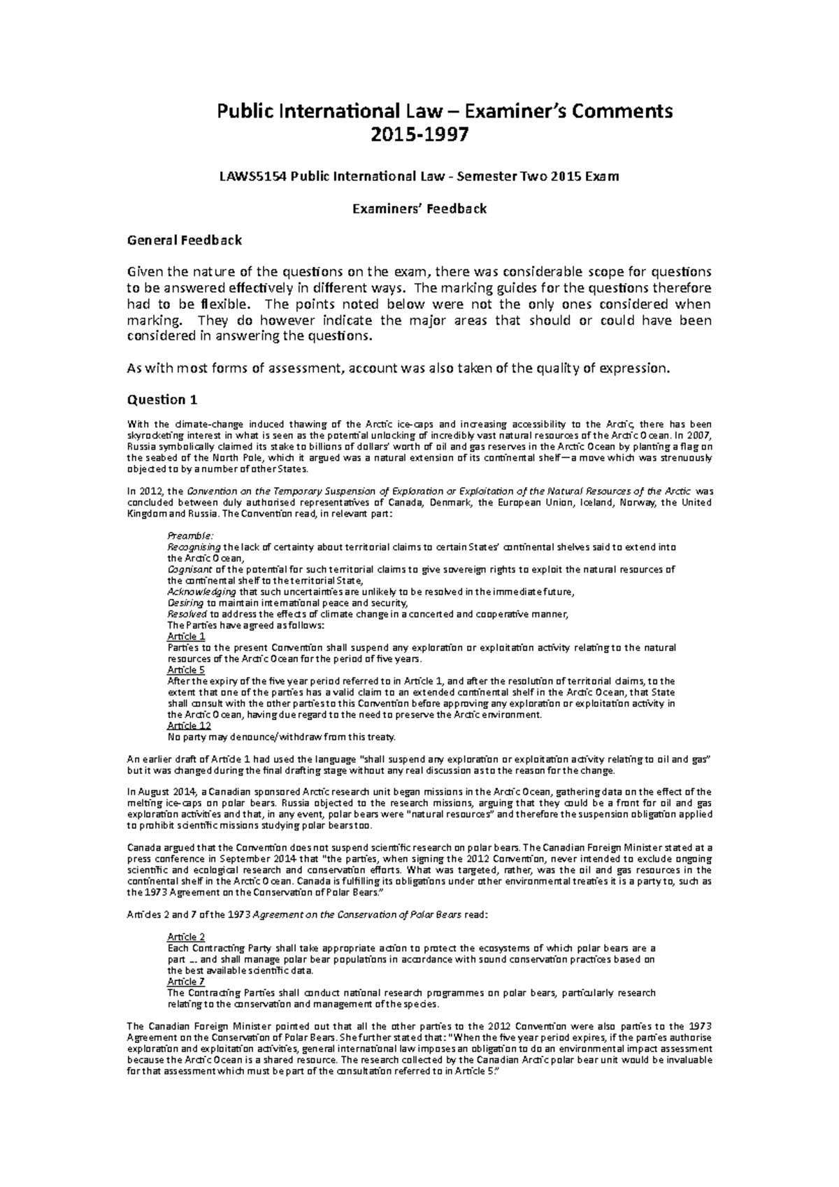 Exam November 2015, questions and answers - Public International Law ...