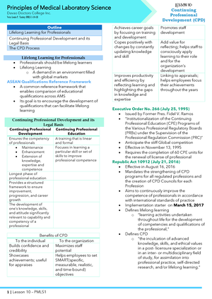 PMLS 1 Lesson 7 - PMLS 1 - Principles of Medical Laboratory Science ...