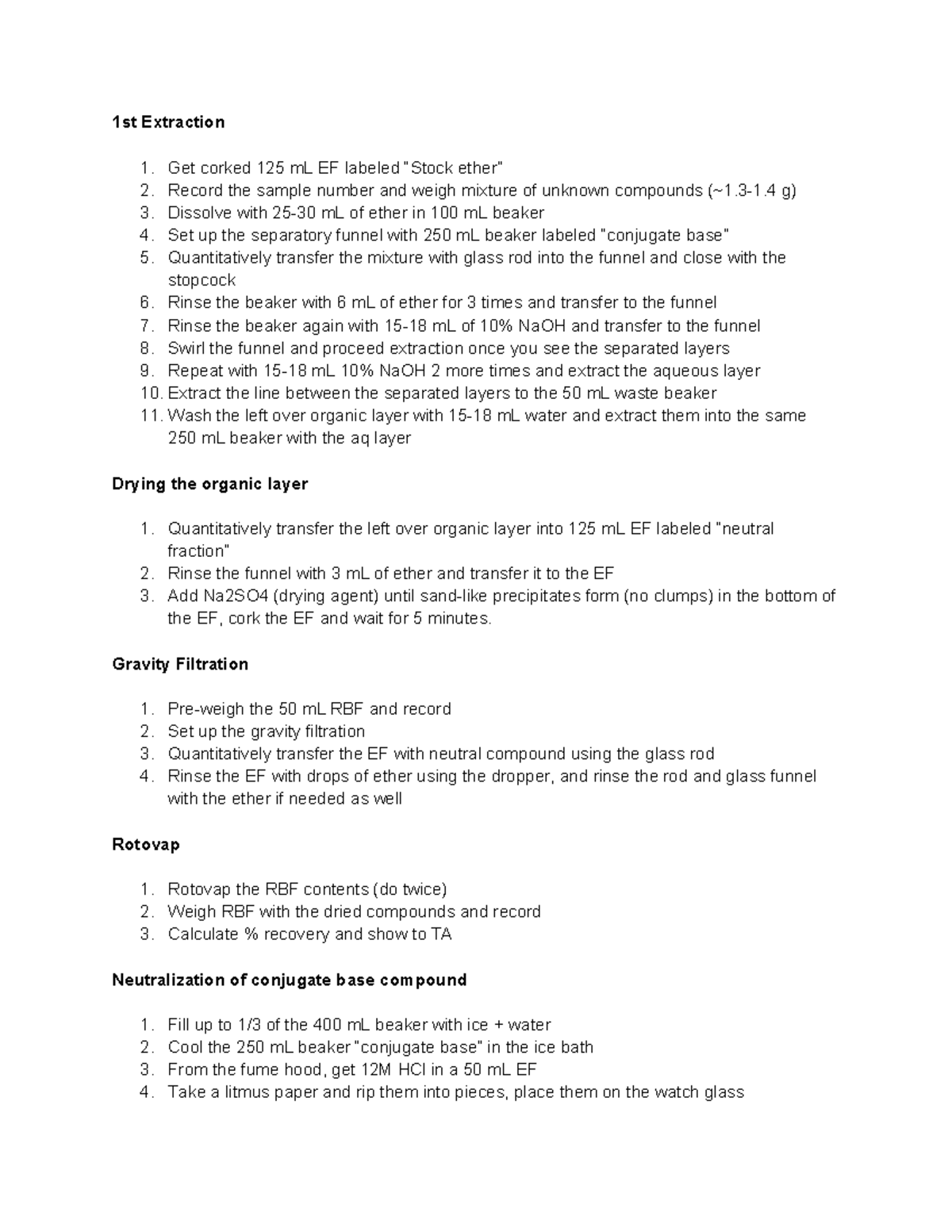 Chem lab 3 Part 1 - week 1 - 1st Extraction 1. Get corked 125 mL EF ...
