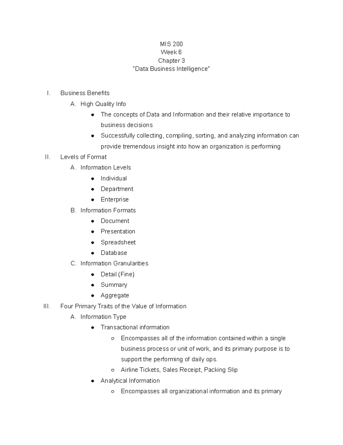 Chapter Three Data Business Intelligence - MIS 200 Week 6 Chapter 3 ...