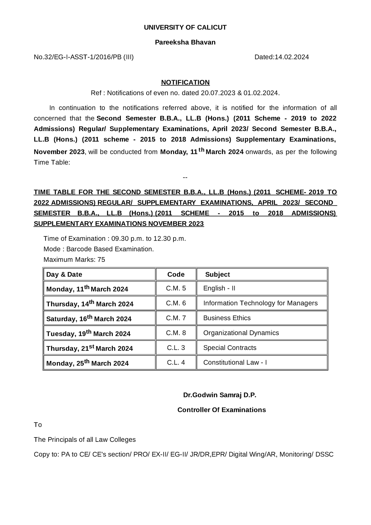 2024-02-14 142124 exnot 7937 - UNIVERSITY OF CALICUT Pareeksha Bhavan ...