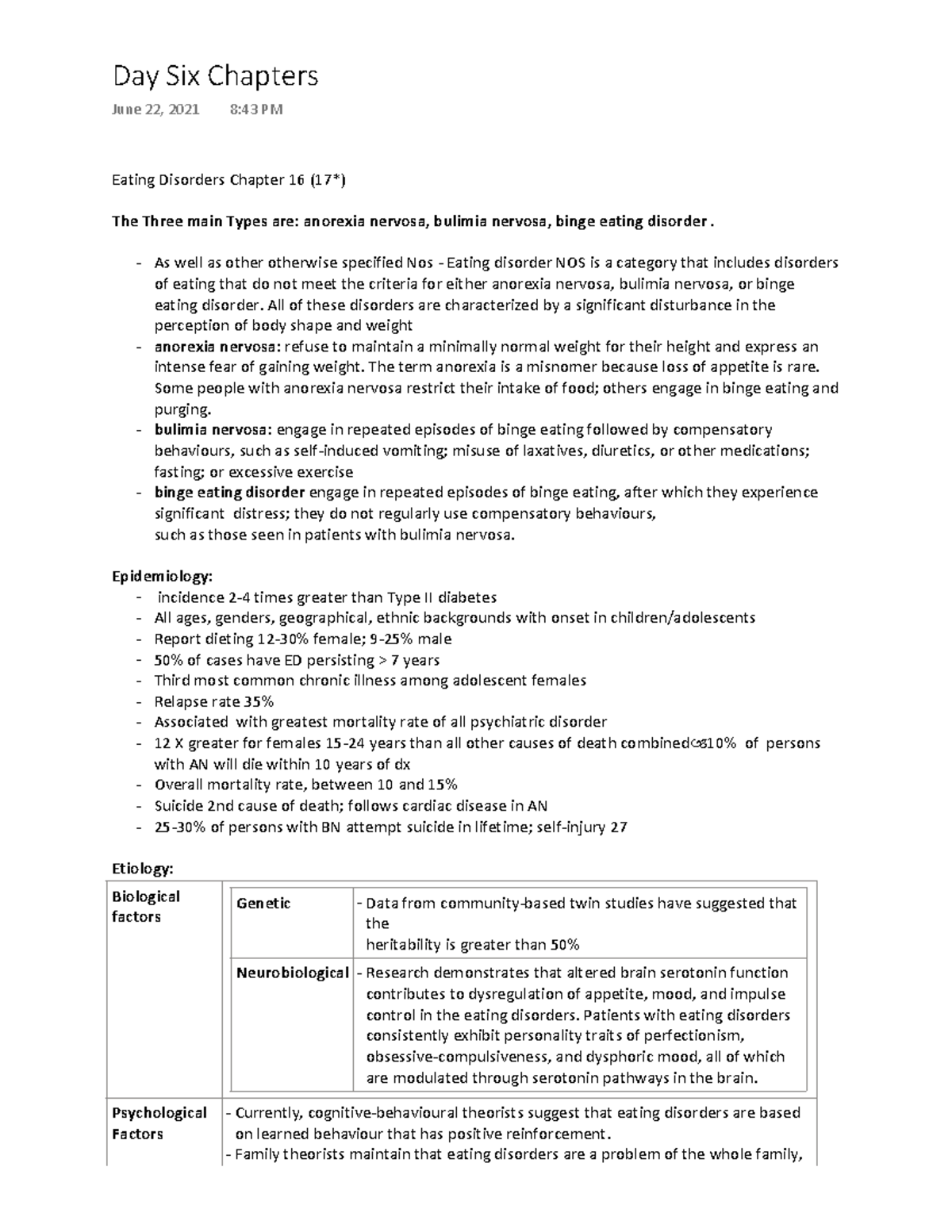 Class six - Eating Disorders Chapter 16 (17*) The Three main Types are ...