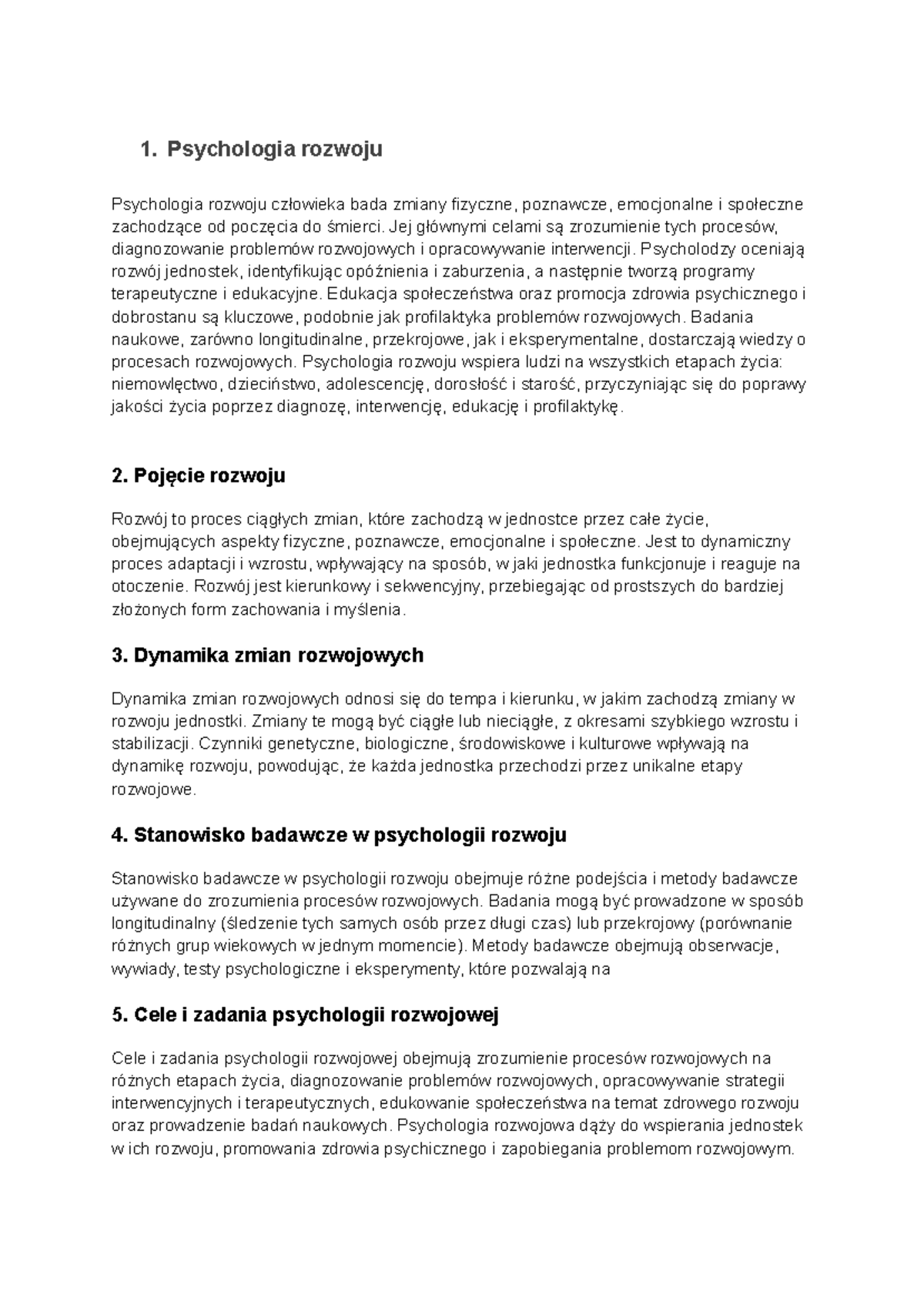 Psychologia rozwoju człowieka notatki - 1. Psychologia rozwoju