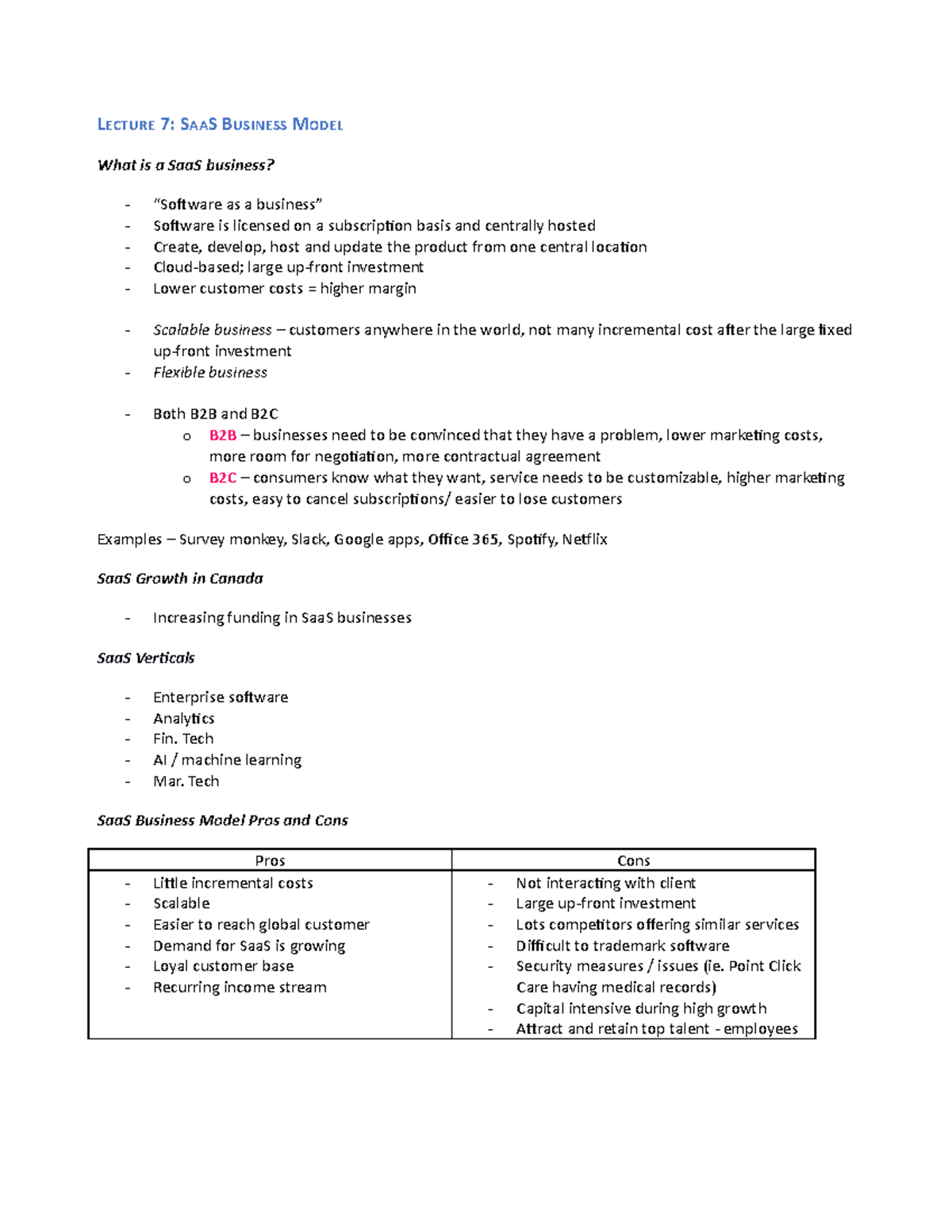 Lecture 7 - LECTURE 7: SAAS BUSINESS MODEL What is a SaaS business ...